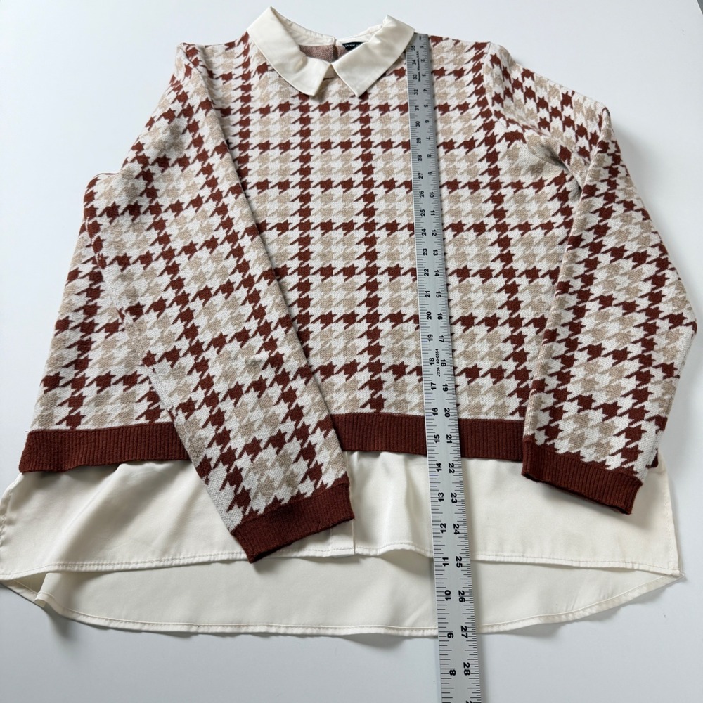 Jones New York Sweater Women XL Brown Houndstooth Layered Collar Mixed Media - Picture 8 of 13